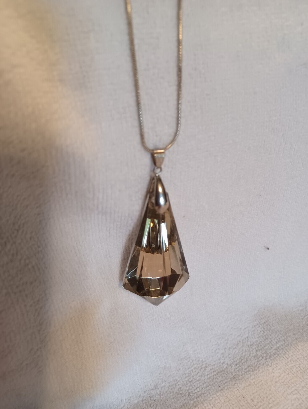 Faceted Teardrop Crystal Pendant Necklace - Silver 925 Chain - Clear